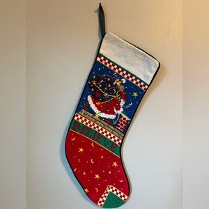 Mary Engelbreit Needlepoint Santa Christmas Stocking